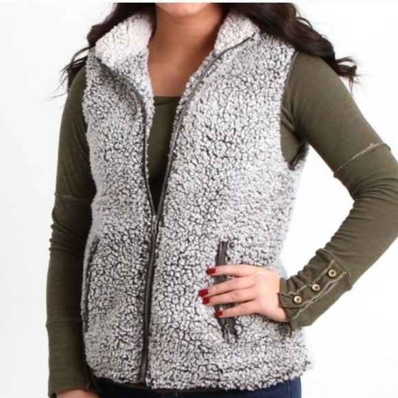 Thread & Supply Wubby Fuzzy Arctic Fleece Vest Sherpa Jacket Charcoal Sz Medium - Picture 5 of 16